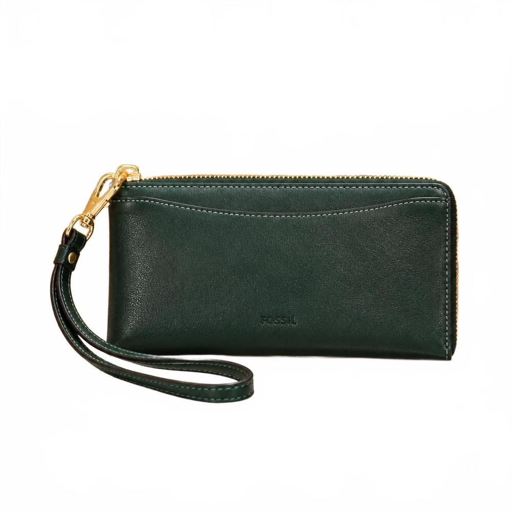 NEW FOSSIL lennox zip clutch in viridian green